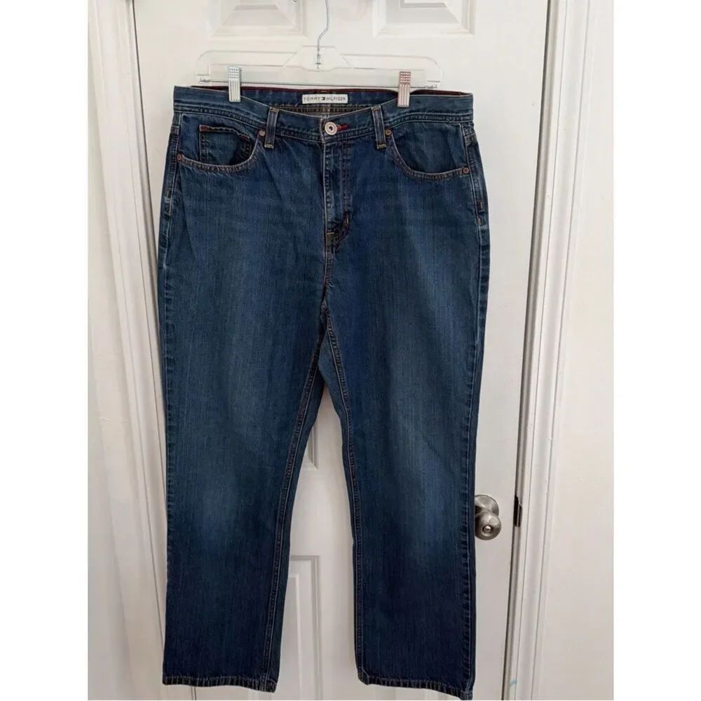 Tommy Hilfiger Men's Straight-Leg Dark Blue Jeans Size 14